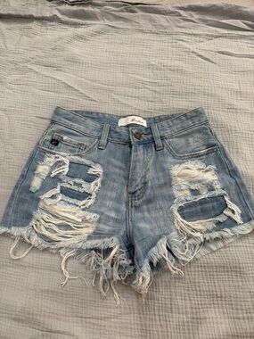 KanCan Light Blue Distressed High-Rise Jean Shorts
